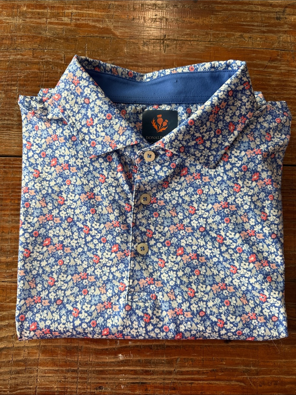 Donald Ross Sport Blue Floral Print SS Active Polo Shirt Size XL